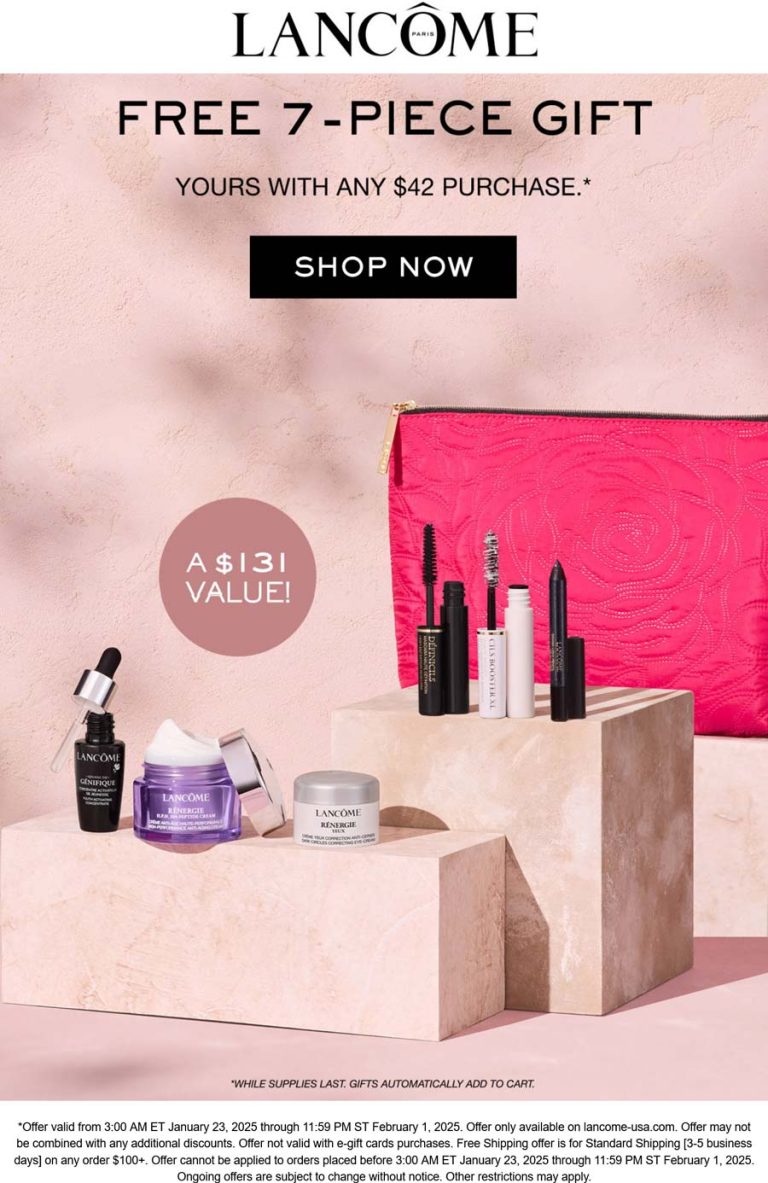 Free 7pc on $42 online at Lancome