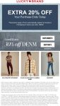 Extra 20% off today at Lucky Brand via promo code LBE20 #luckybrand