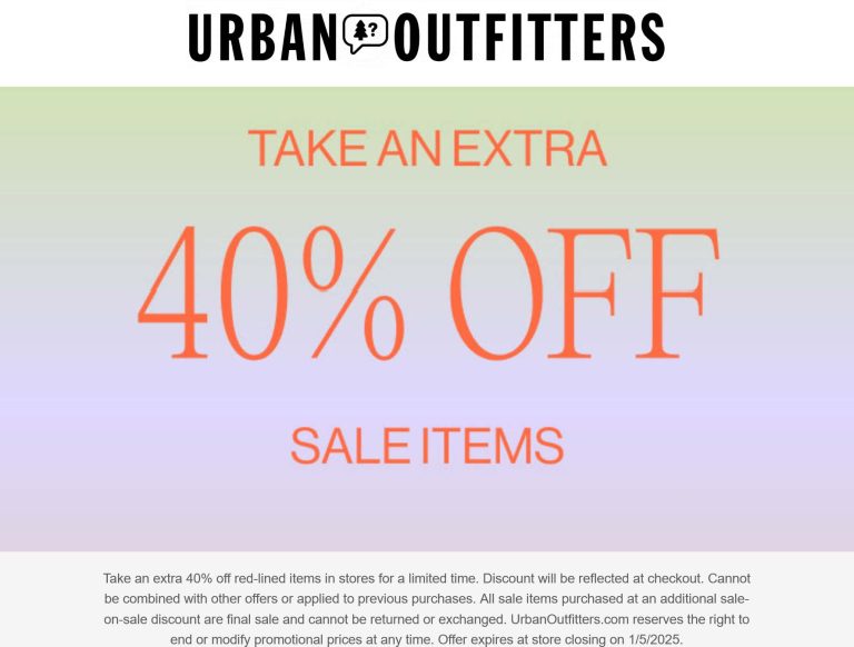 Extra 40% off sale items at Urban Outfitters