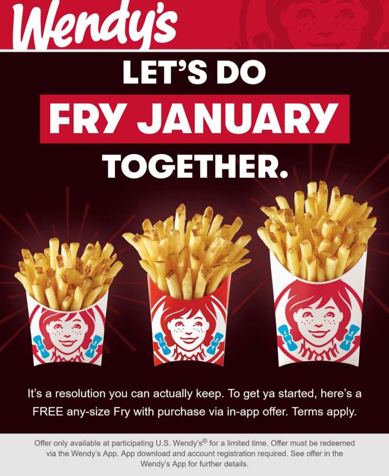 Free large fries with your online order today at Wendys