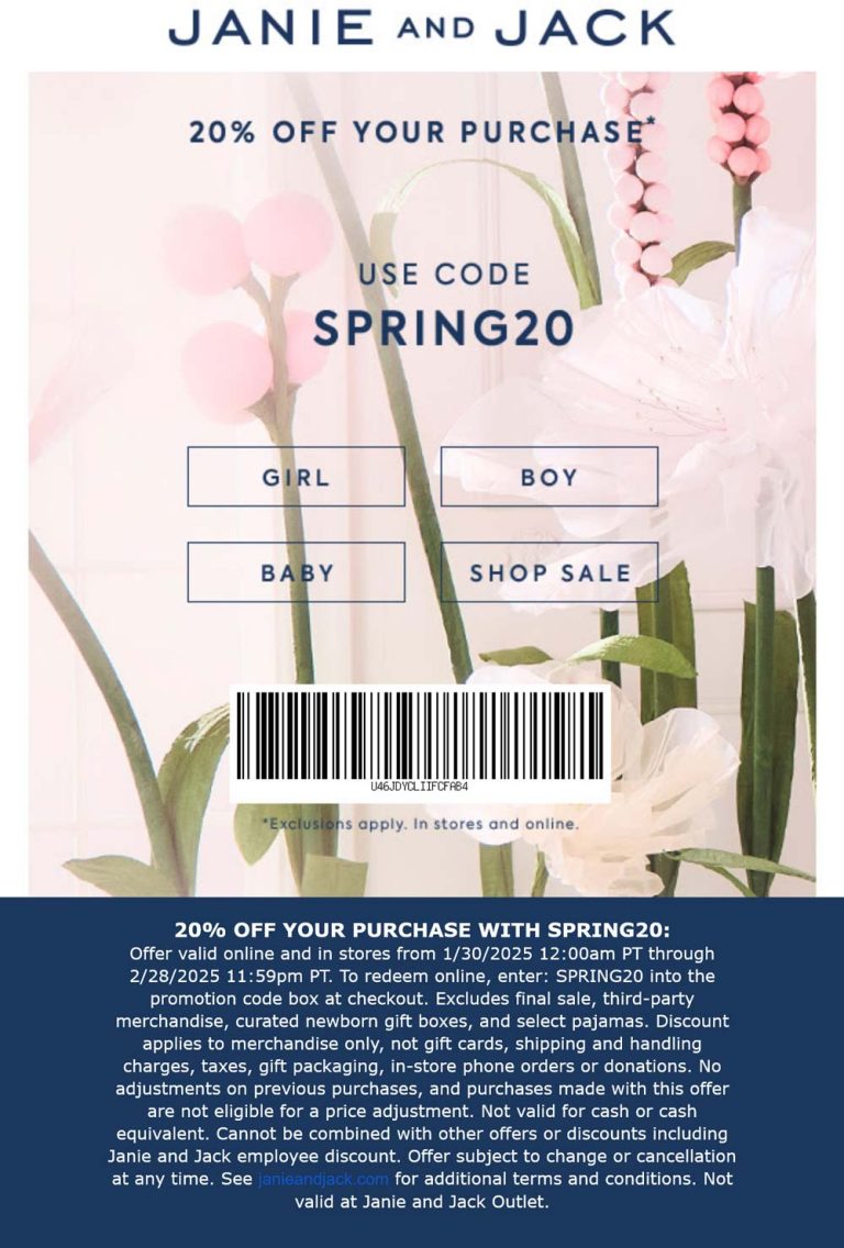 20% off at Janie and Jack, or online via promo code SPRING20