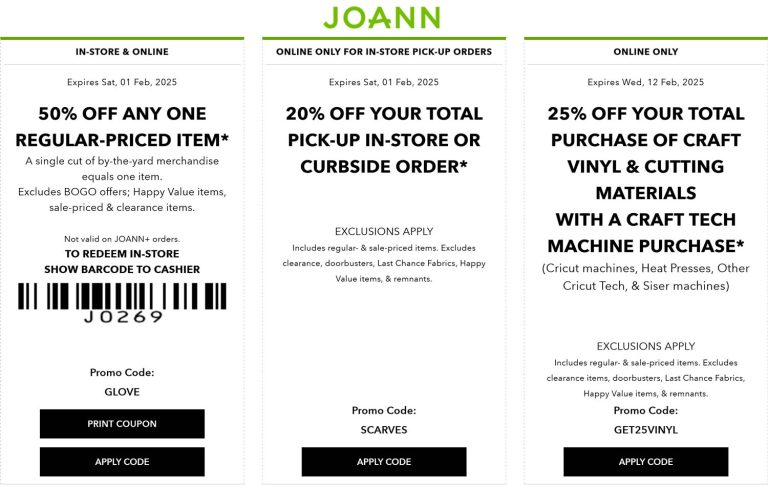 50% off a single item at Joann, or online via promo code GLOVE