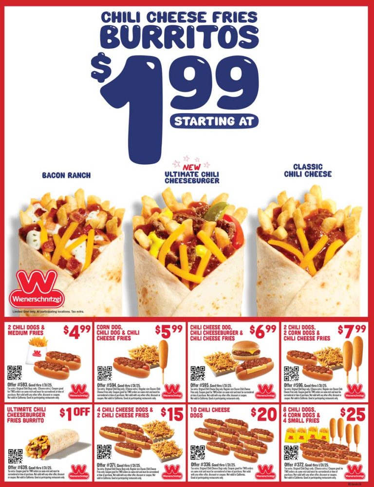 2 chilli dogs + fries = $5 & more at Wienerschnitzel restaurants