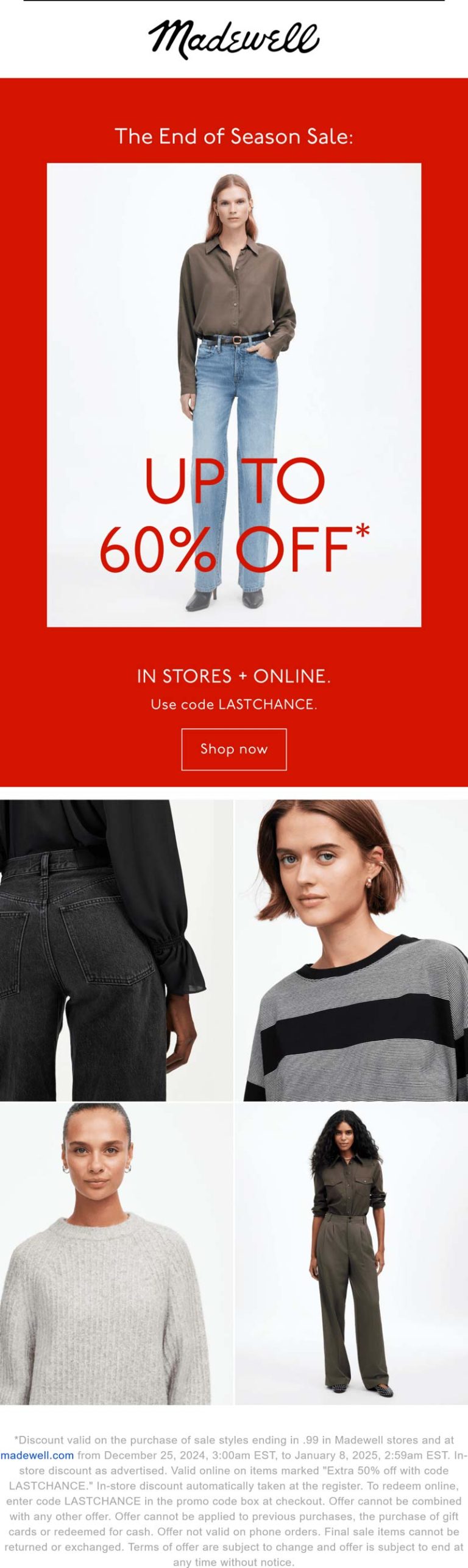 Extra 50% off at Madewell, or online via promo code LASTCHANCE