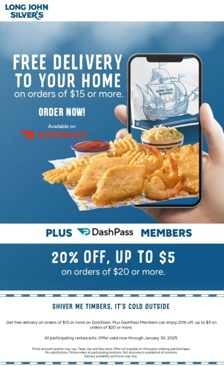 20% off delivered orders at Long John Silvers restaurant