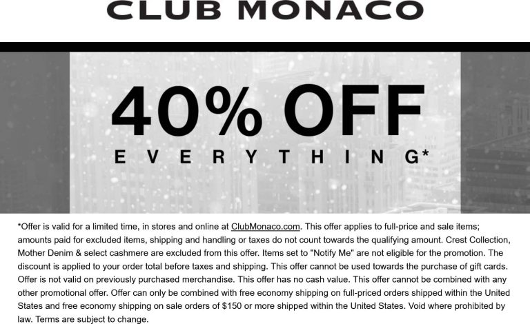 40% off everything today at Club Monaco