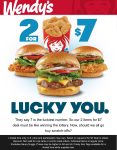 2 cheeseburgers, chicken sandwiches or 10pc nuggets for $7 at Wendys #wendys