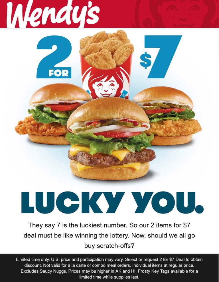 2 cheeseburgers, chicken sandwiches or 10pc nuggets for $7 at Wendys