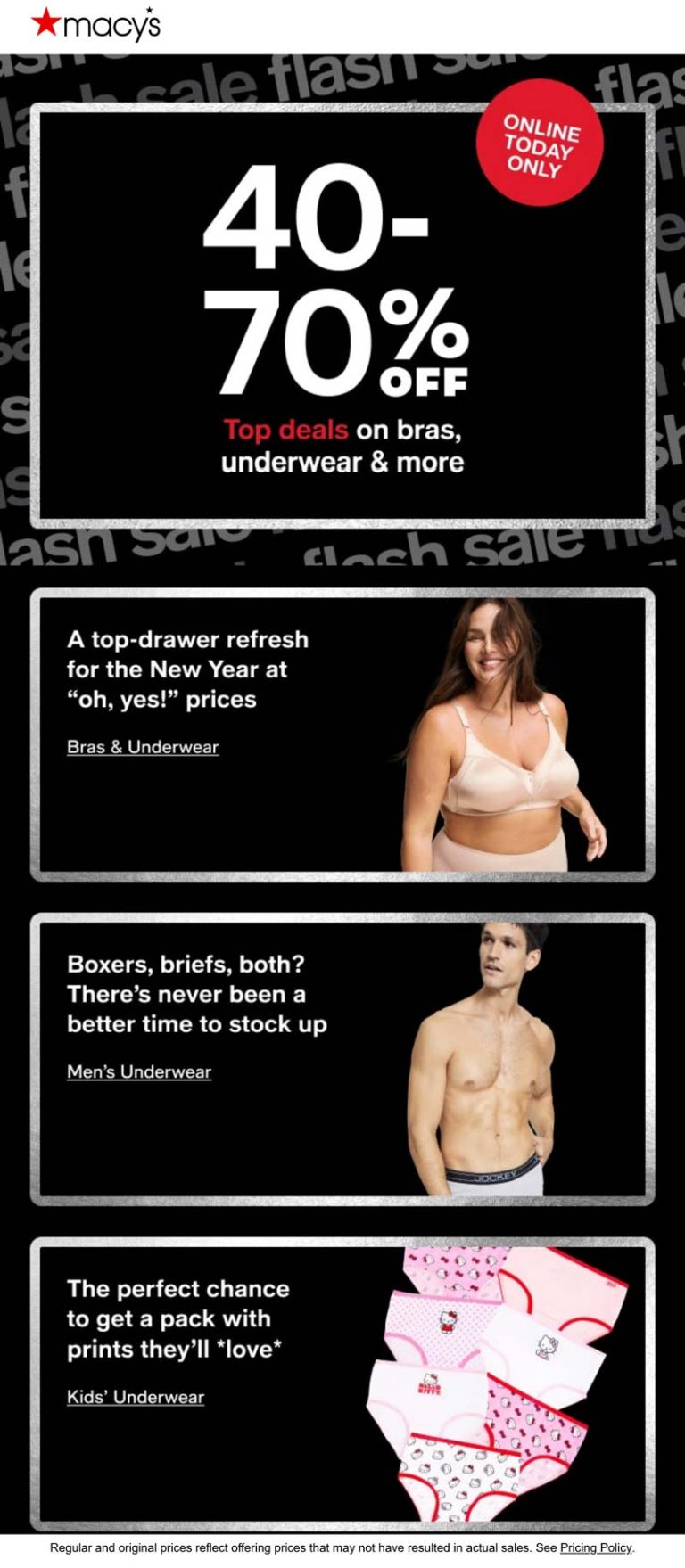 40-70% off bras, underwear, PJs today at Macys