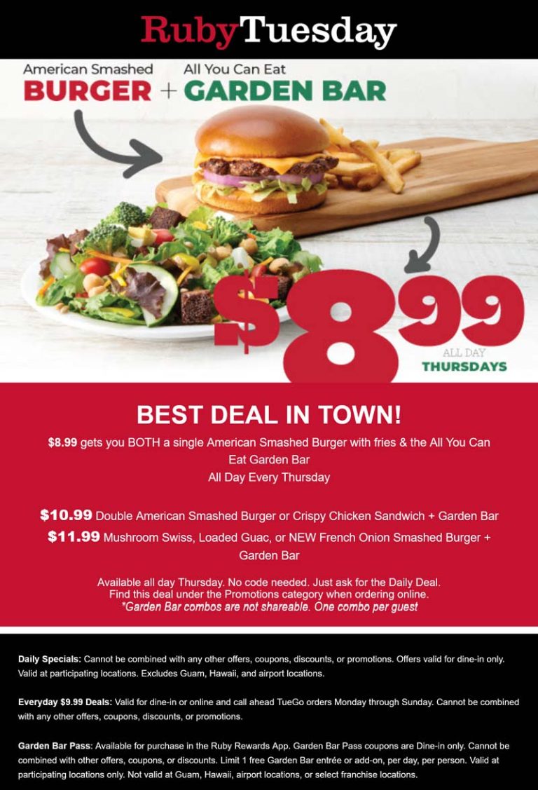 Cheeseburger + fries + bottomless garden bar = $9 today at Ruby Tuesday