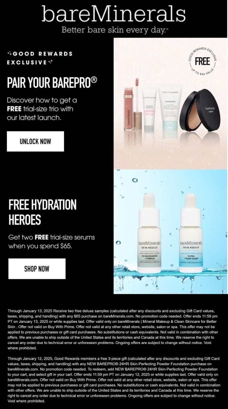 2 serums free on $65 & more at bareMinerals