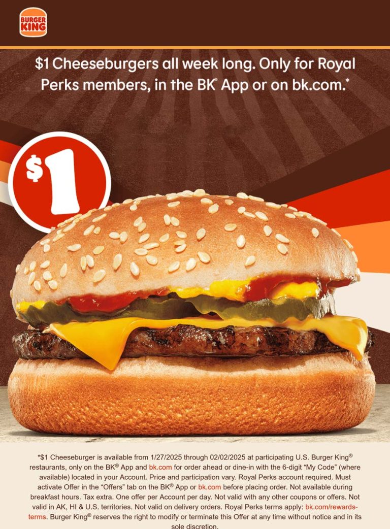 $1 cheeseburger online at Burger King