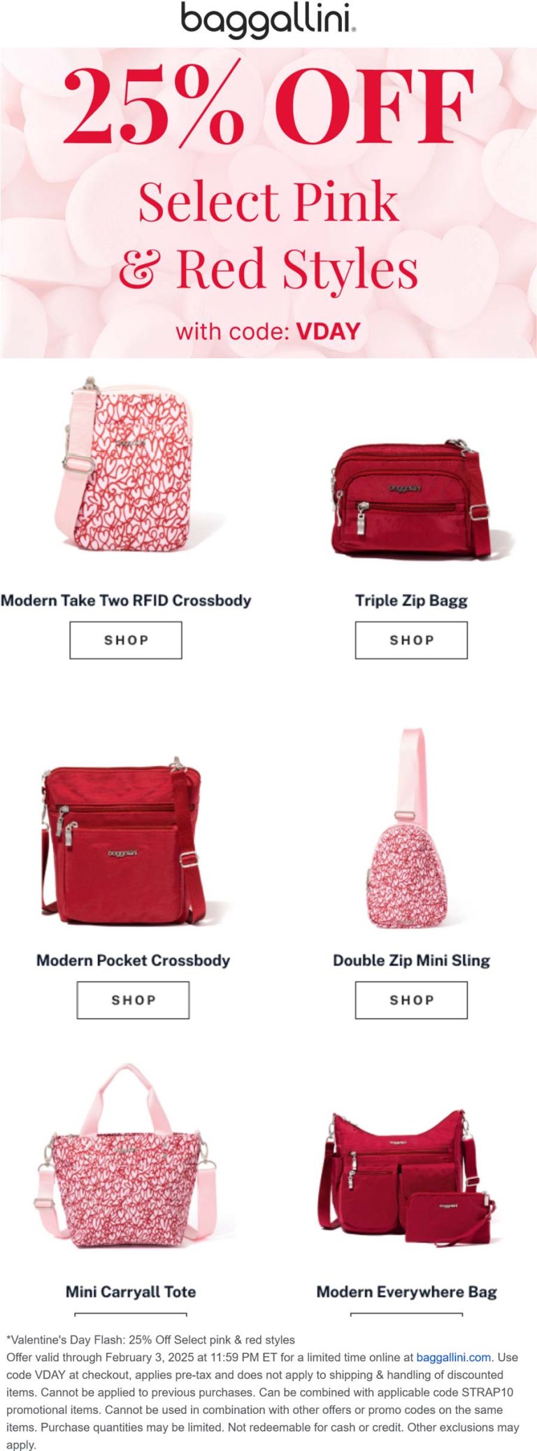25% off Valentines styles at Baggallini via promo code VDAY