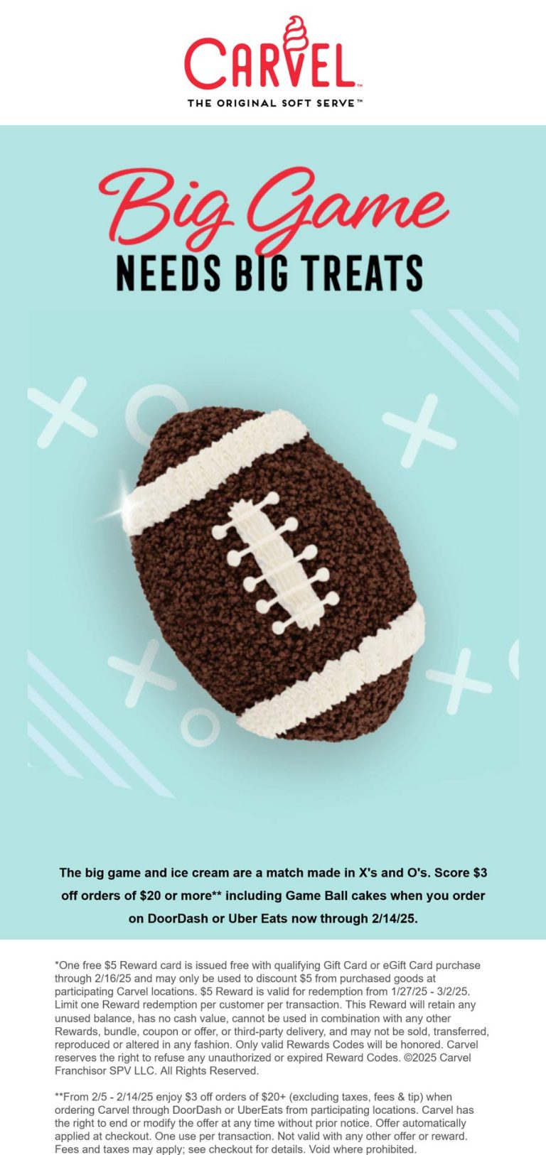 $3 off $20 at Carvel via delivery