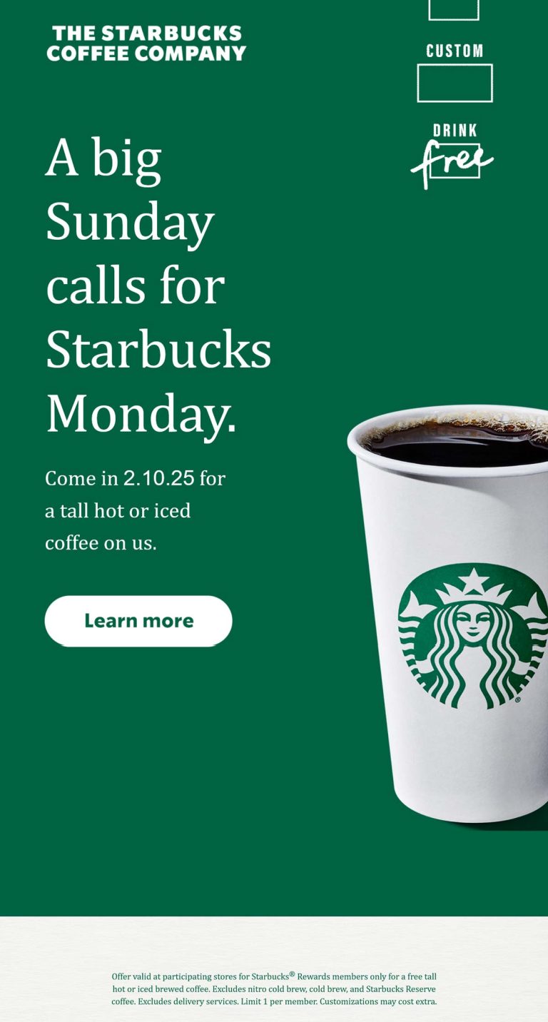 Free coffee Monday at Starbucks