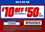 $10 off $50 today at Big 5 sporting goods, or online via promo code E250208 #big5