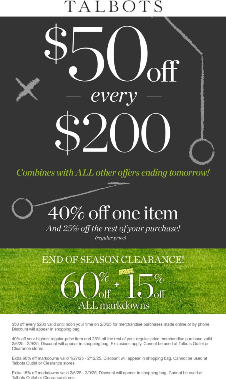 40% off + $50 off every $200 at Talbots