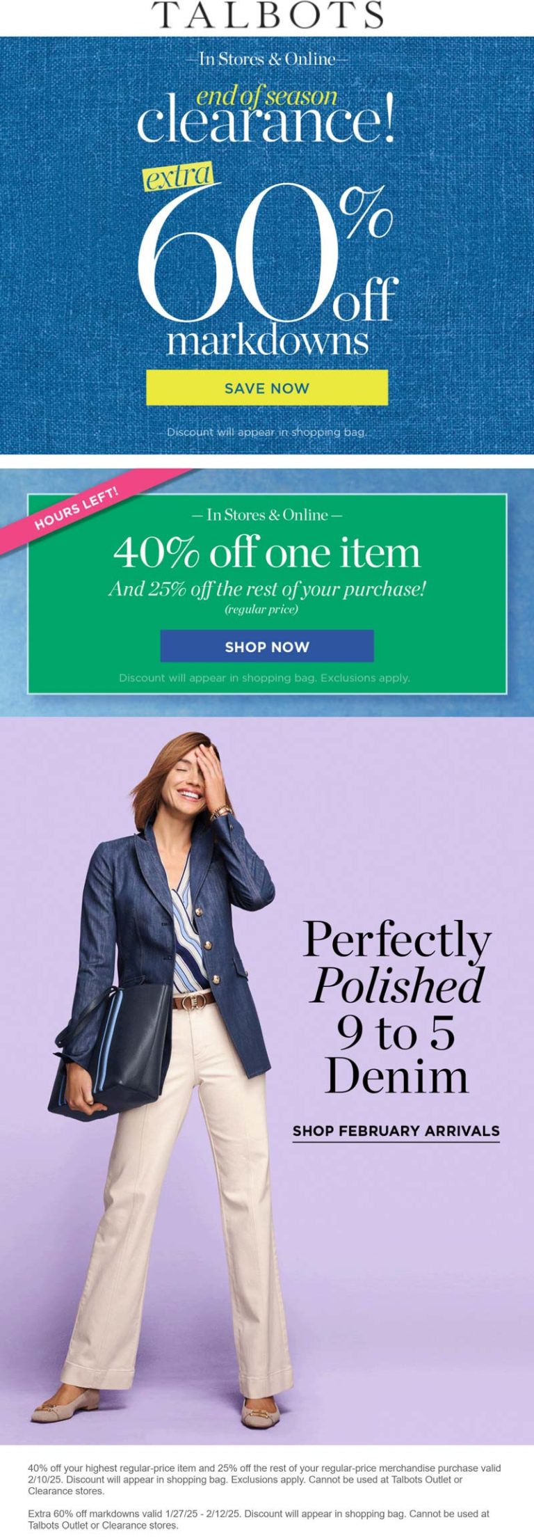 40% off a single item & more today at Talbots, ditto online
