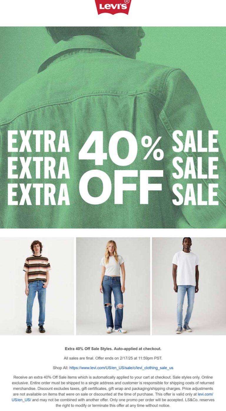 Extra 40% off sale items at Levis