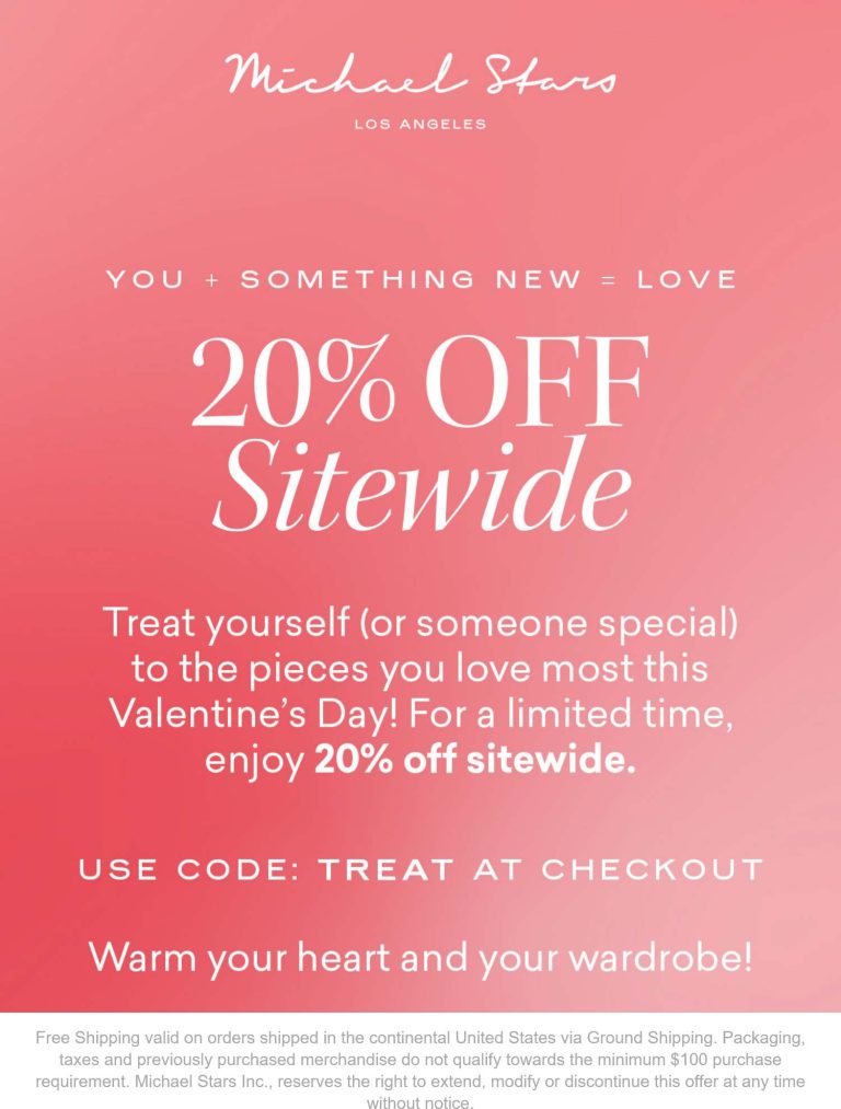 20% of everything online today at Michael Stars