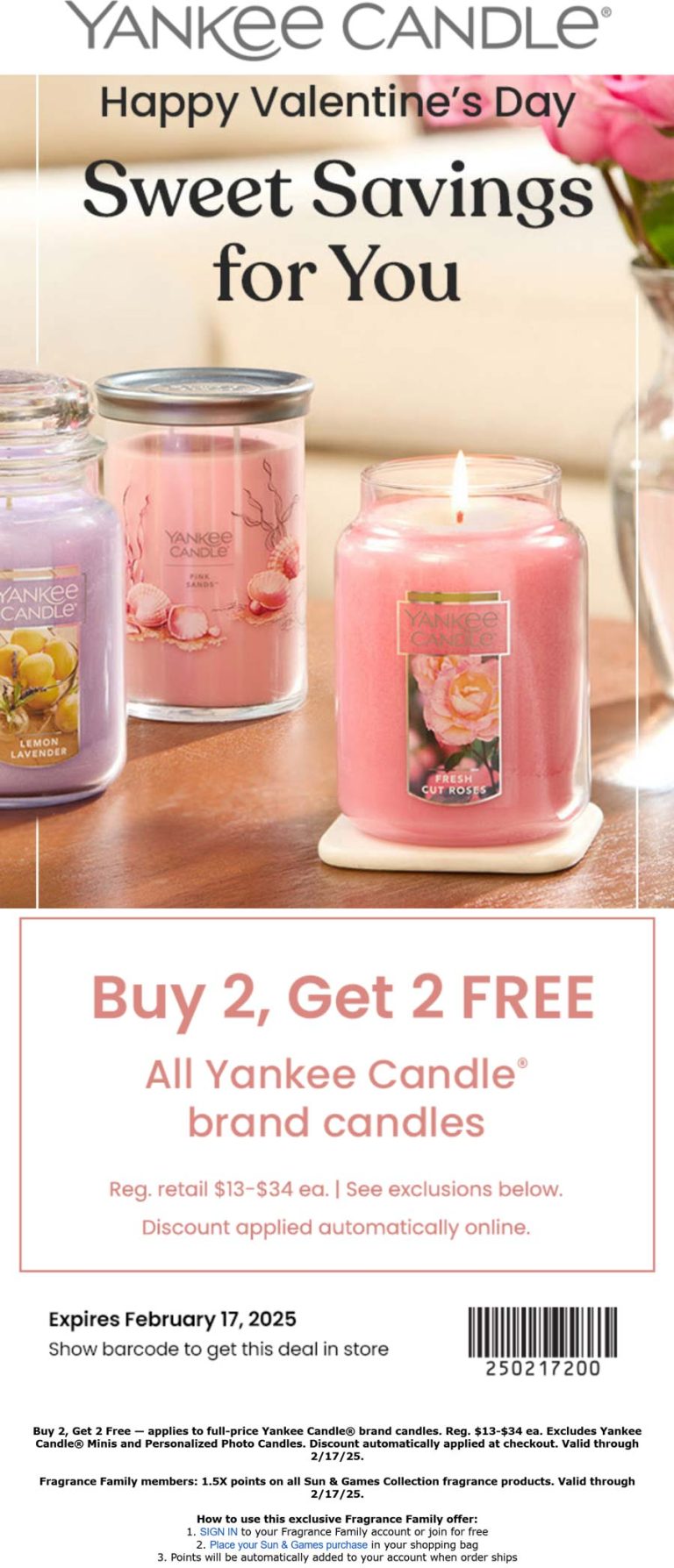4-for-2 on candles at Yankee Candle, ditto online