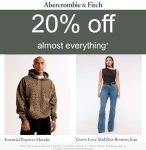 20% off at Abercrombie & Fitch, ditto online #abercrombiefitch