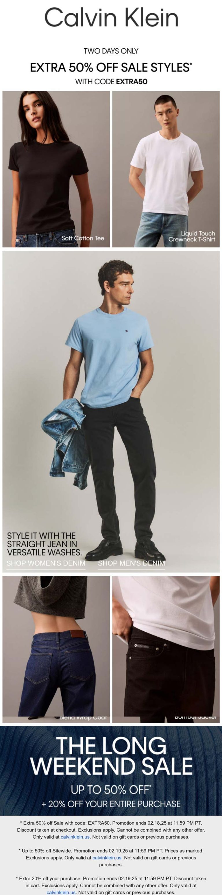 Extra 50% off sale styles online at Calvin Klein via promo code EXTRA50