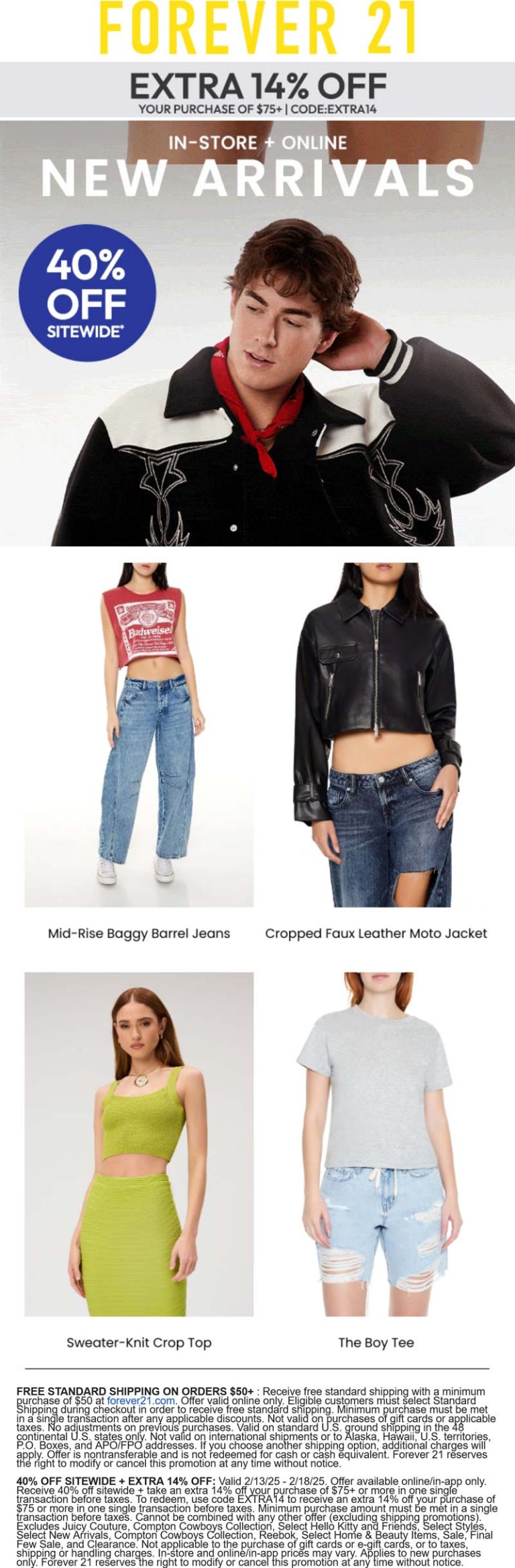 54% off everything online at Forever 21 via promo code EXTRA14