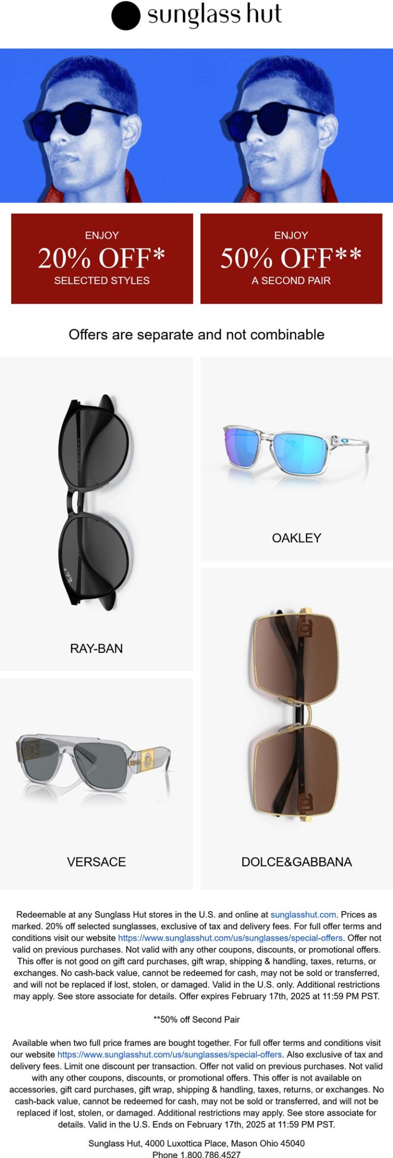 50% off a second pair & more at Sunglass Hut