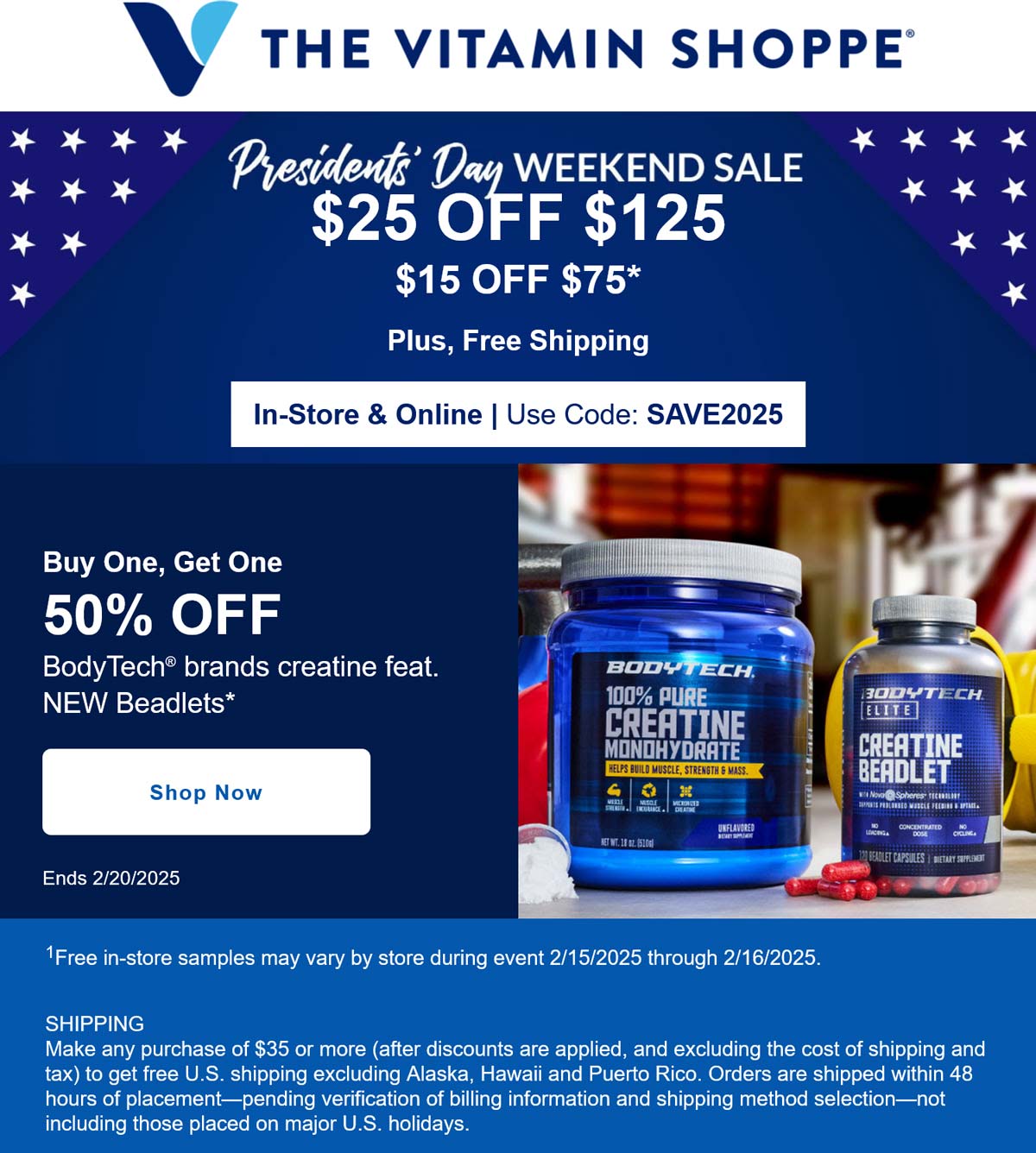 1525 off 75+ at The Vitamin Shoppe, or online via promo code