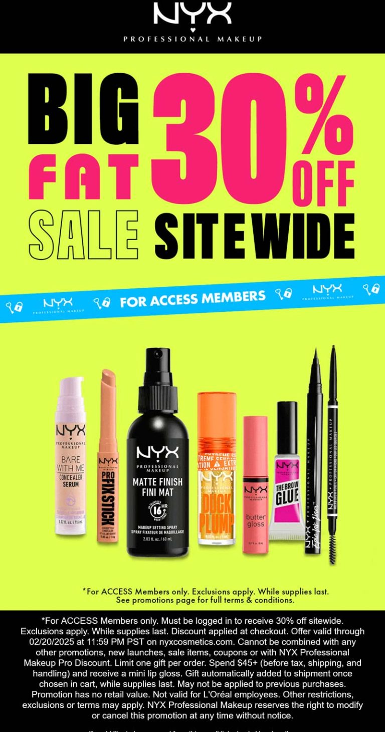 30% off everything online at NYX Professional Makeup