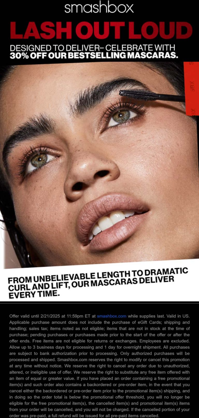 30% off mascaras at Smashbox cosmetics