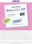 Extra 30% off at Claires, or online via promo code HOT30 #claires