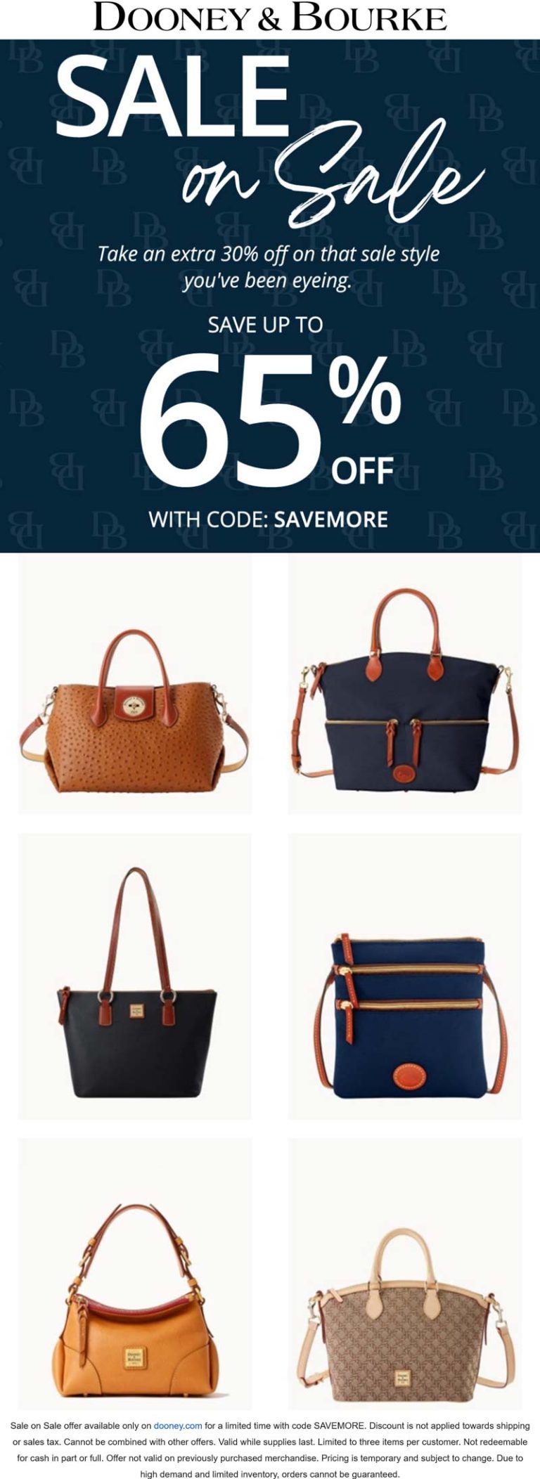 Dooney & Bourke coupon: Extra 30% off sale items at Dooney & Bourke via promo code SAVEMORE