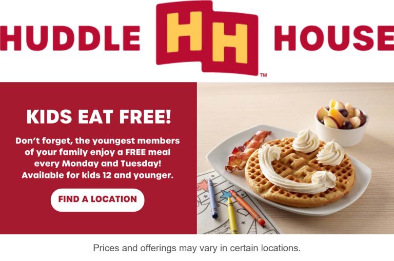 Kids eat free today at Huddle House restaurants