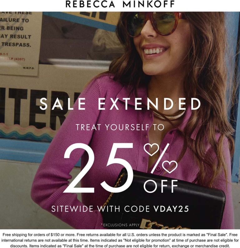 25% off at Rebecca Minkoff via promo code VDAY25