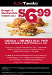 $7 burgers & sandwiches + fries today at Ruby Tuesday #rubytuesday