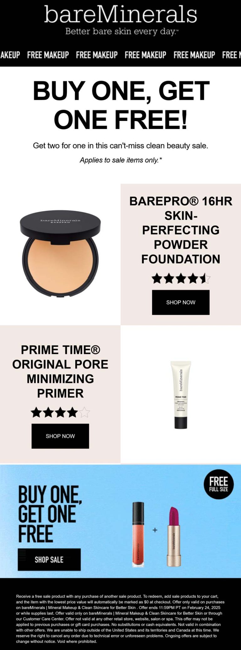 Second sale item free at bareMinerals
