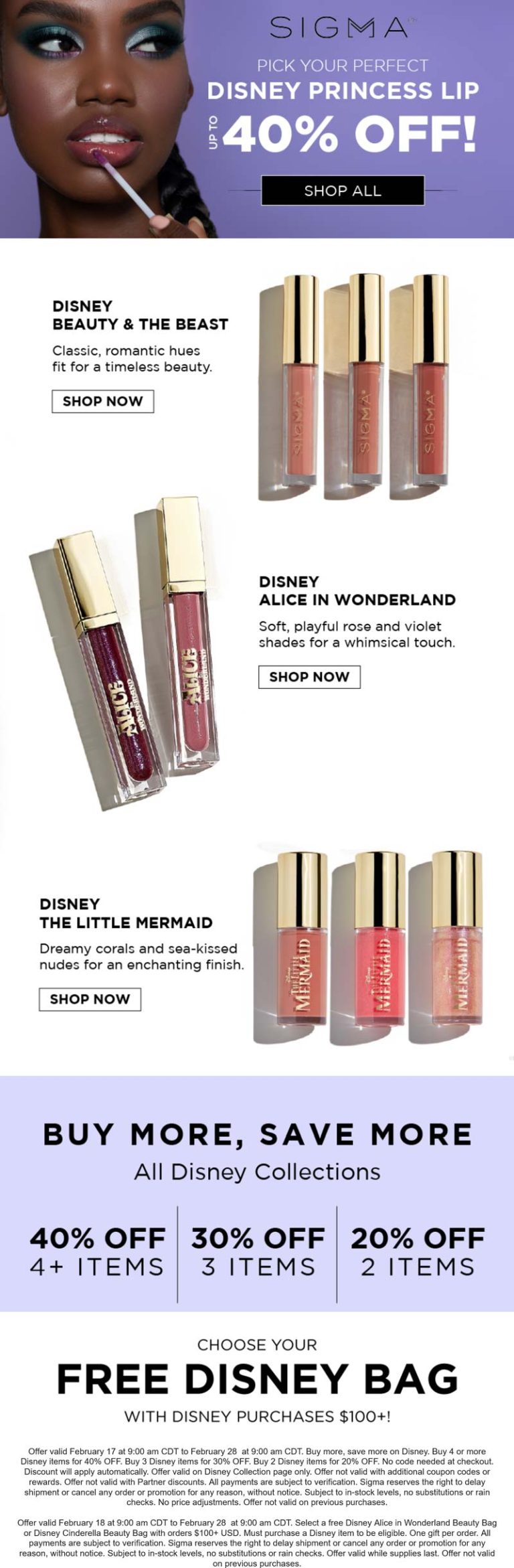 20-40% off 2+ items + free Disney bag on $100 at Sigma