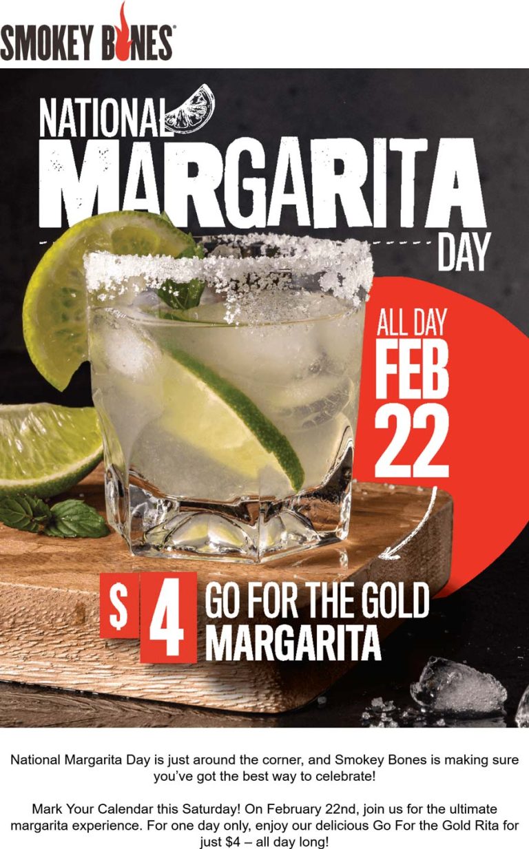 $4 margaritas Saturday at Smokey Bones restaurants