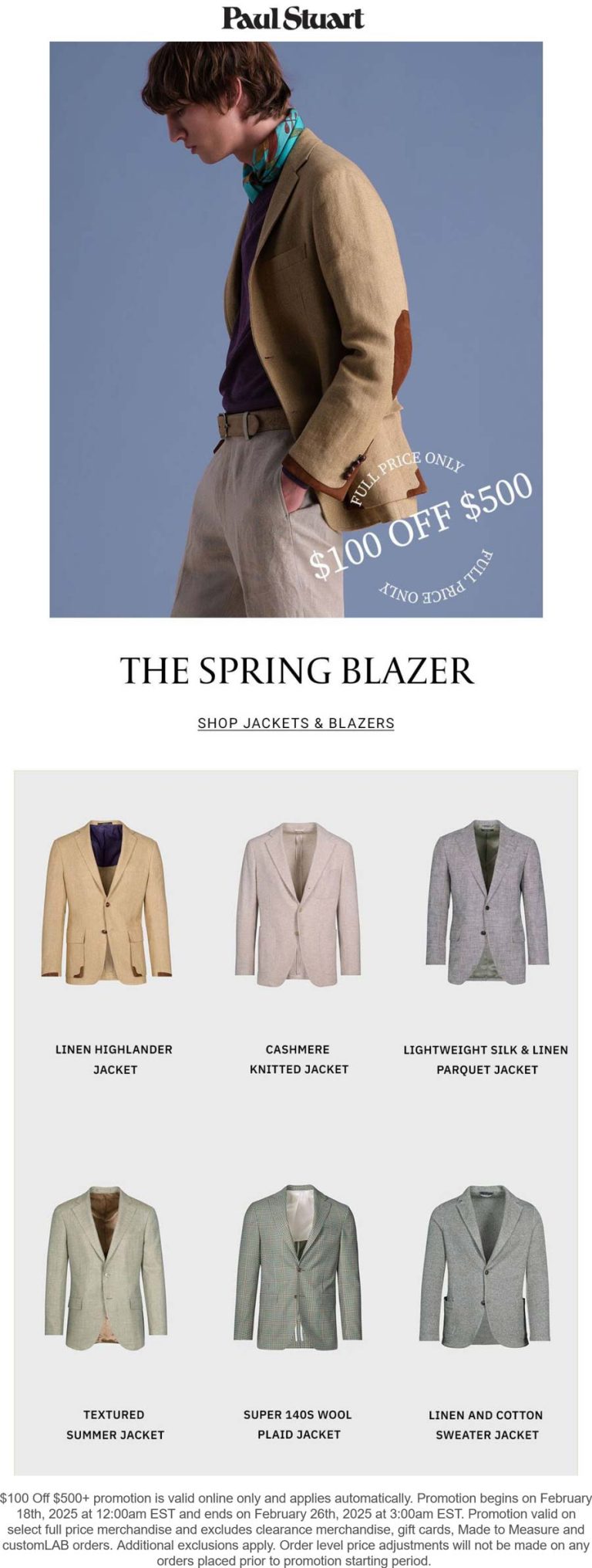 $100 off $500 at Paul Stuart