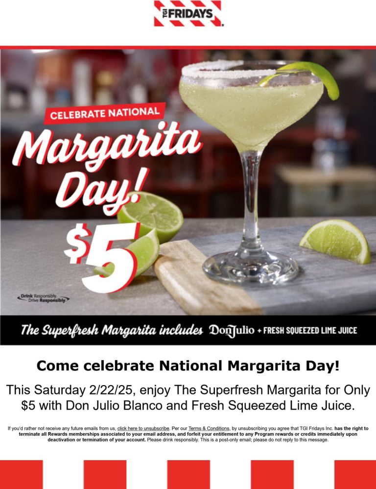 $5 margaritas today at TGI Fridays restaurants