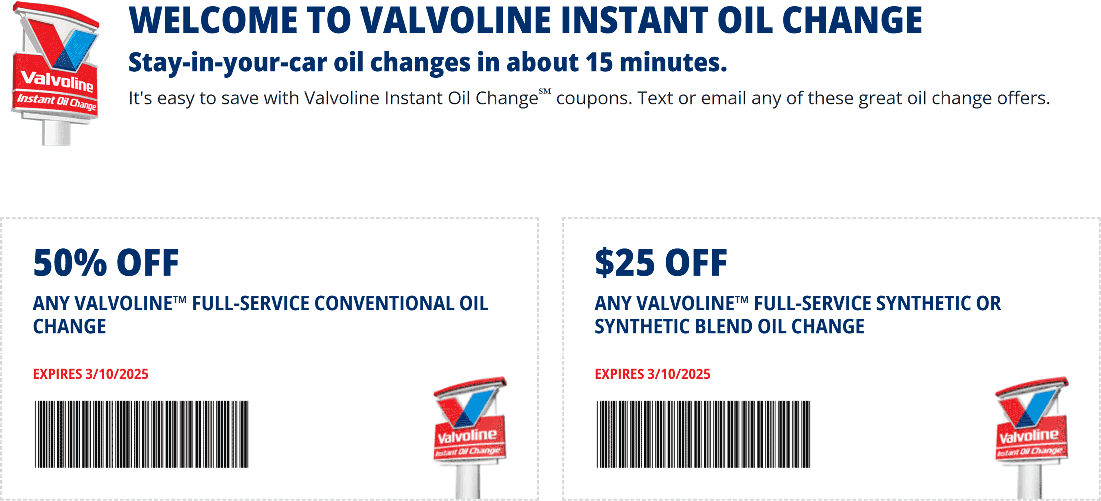 50 off an oil change at Valvoline valvoline The Coupons App®