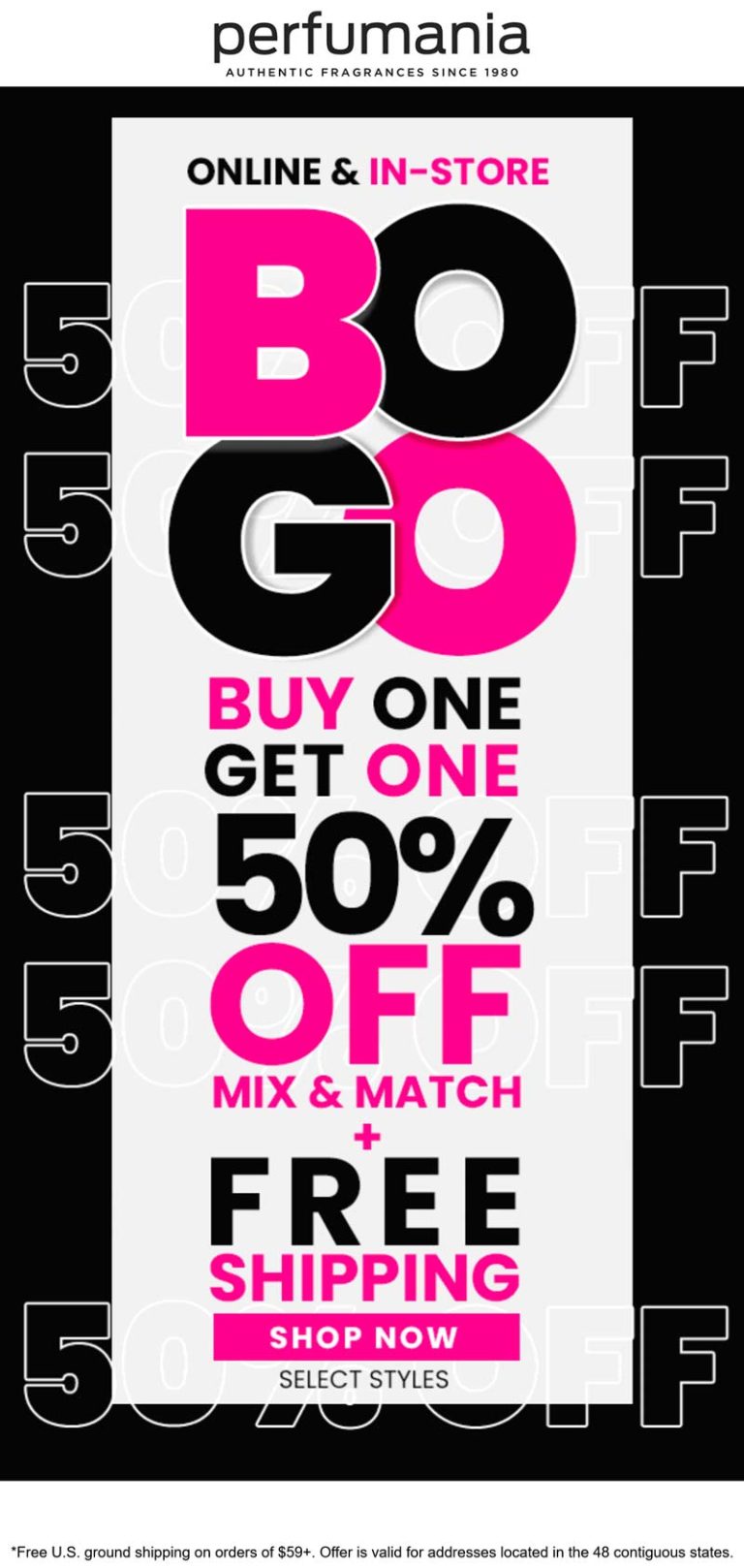 Second item 50% off at Perfumania, ditto online