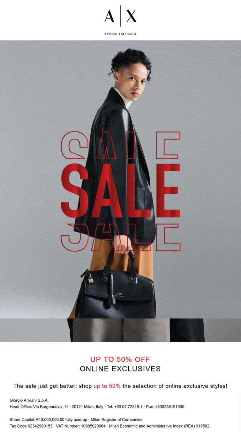 Various 50% off going on online at Armani Exchange