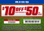 $10 off $50 today at Big 5 Sporting Goods, or online via promo code E250301 #big5