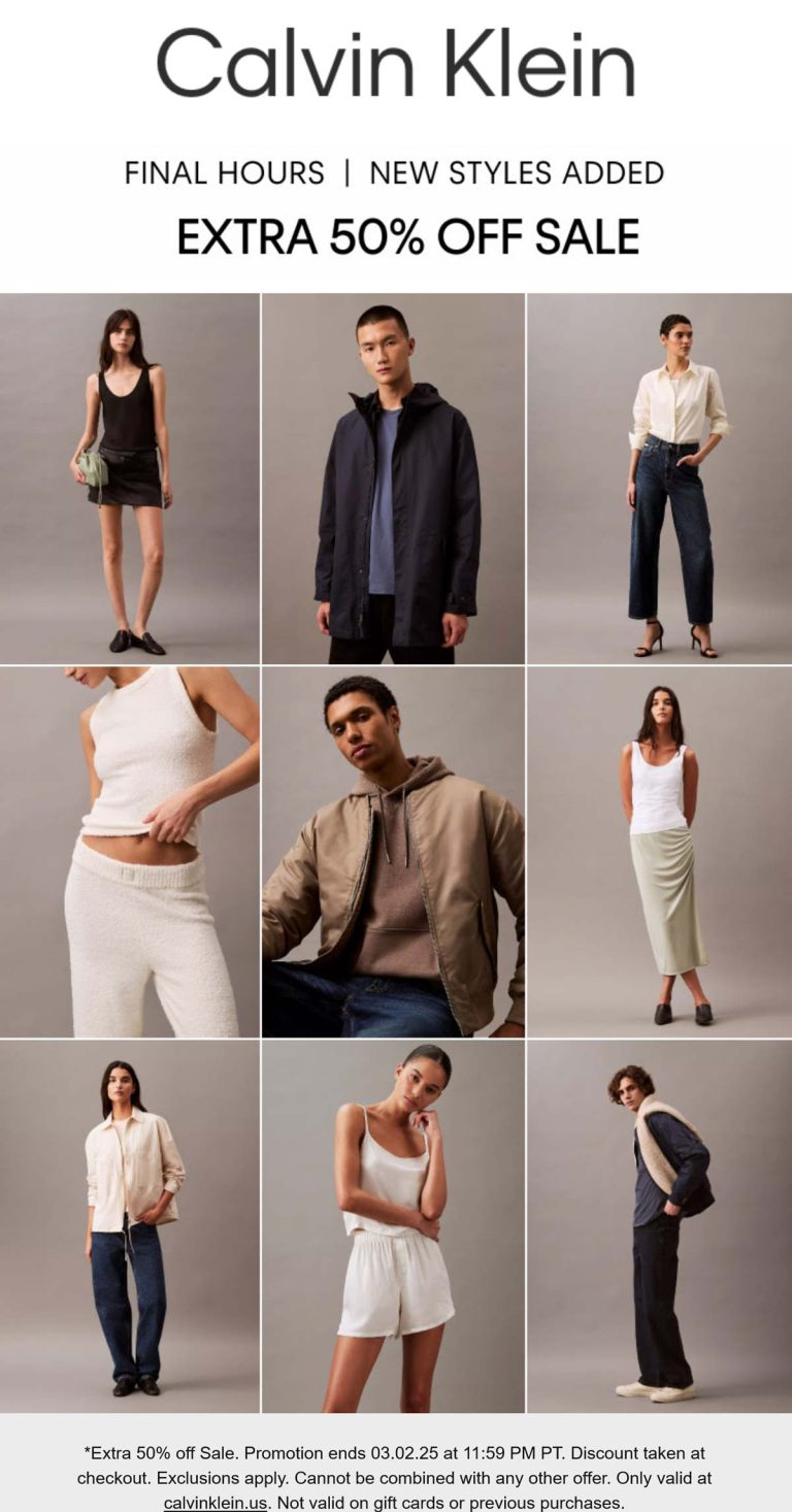 Extra 50% off sale items today at Calvin Klein
