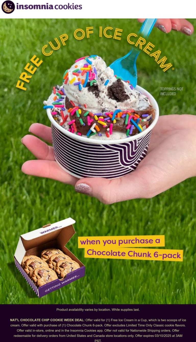 Free ice cream with your 6pk at Insomnia Cookies