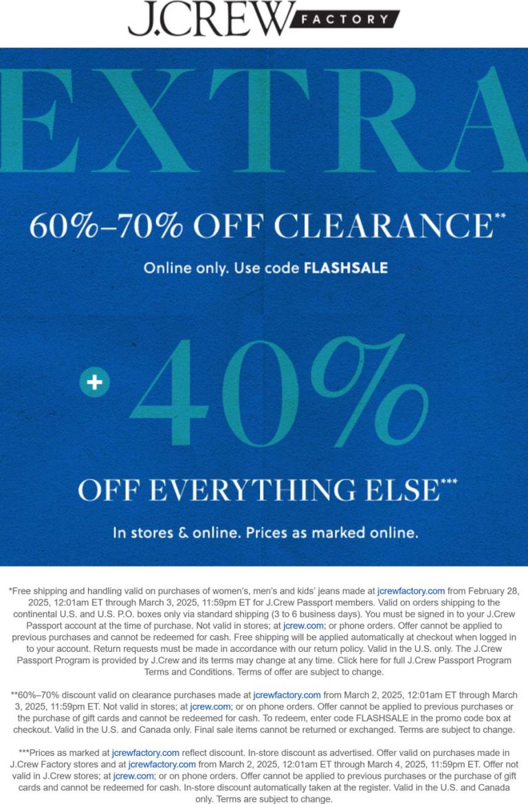 40% off & more today at J.Crew Factory