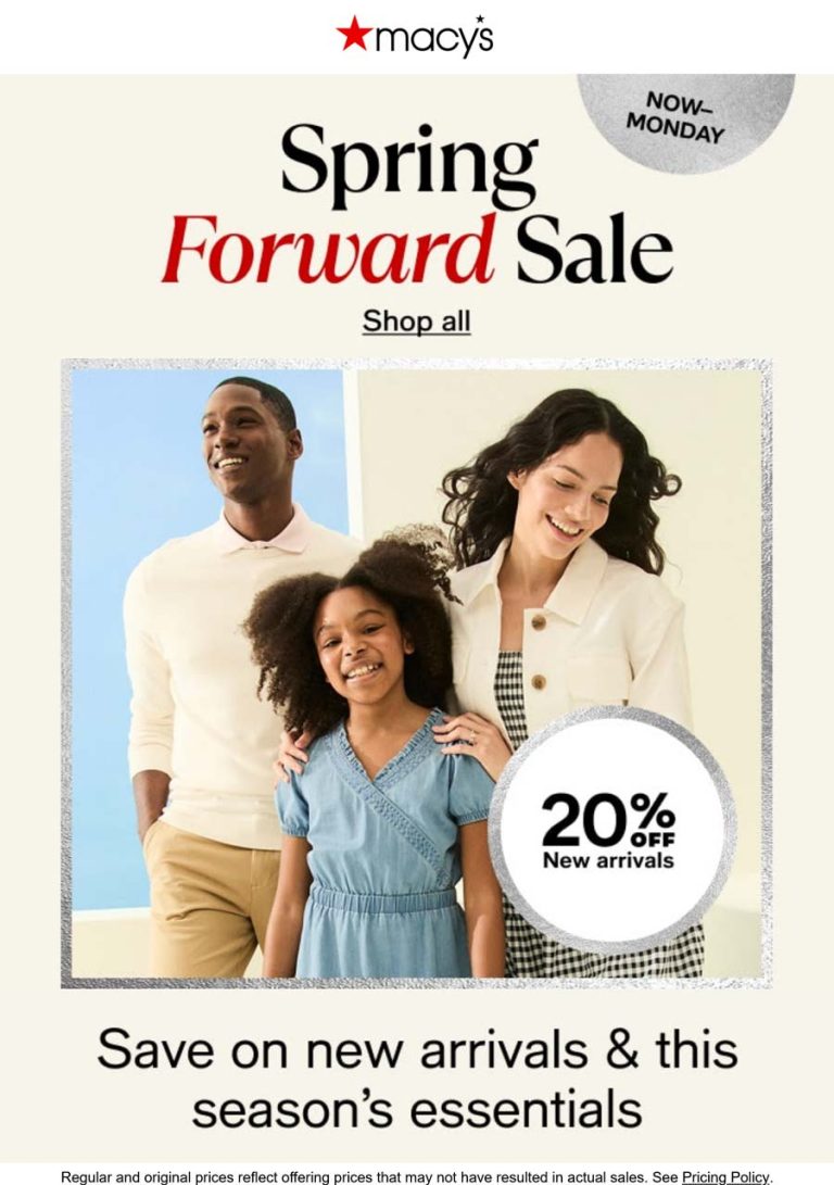 20% off spring new arrival styles at Macys